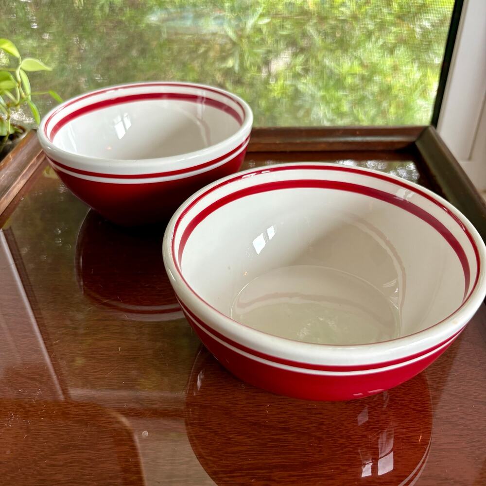 Dansk Maraschino Red Stripe Ceramic Bowls Set of 2